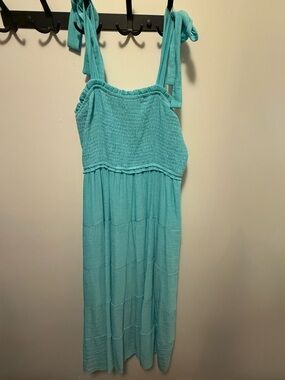 Altar'd State Turquoise Tie-Strap Midi Dress